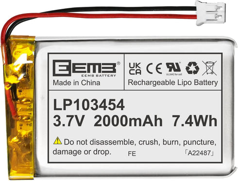 EEMB 3.7V Lithium Polymer Battery 2000mAh 103454 Lipo Rechargeable Battery Pack with Wire JST Connector for Speaker and Wireless Device- Confirm D...