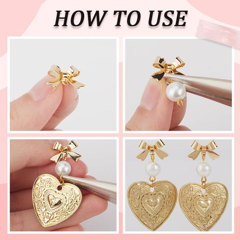 1 Box 50Pcs Bow Earring Post Bow Stud Earring Post Gold Brass Real 18k Gold Plated Earring Stud with Ear Nuts Bowknot Stud Earring Findings for Je...