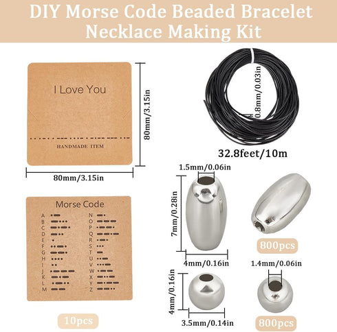 SUNNYCLUE Morse Code Beading Bracelet Making Kits Morse Code Beads Silver Ccb Plastic Barrel Round Spacer Beads i Love You Display Card Waxed Cord...