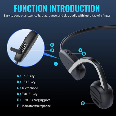 Bone Conduction Headphones Bluetooth 5.3 Open Ear Headphones IPX6 Waterproof 8 Hours Playtime Wireless Earphones Bluetooth Headset with Mic for Ru...
