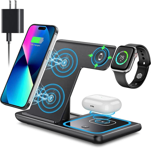 Wireless Charger, 3 in 1 Wireless Charging Station, Fast Wireless Charger Stand for iPhone 15 14 13 12 11 Pro Max XR XS 8 Plus, for Apple Watch 8 ...