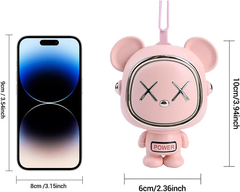 Bear Fan, Handheld Fan, Portable Neck Fan, Cute Desk Fan, Rechargeable, 3 Speed Wind, Bladeless Design, Exquisite Appearance, Pink...