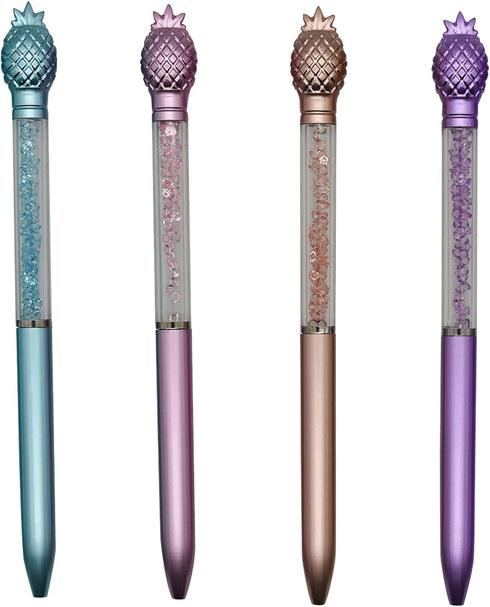 Maydahui 24PCS Pineapple Ballpoint Pen Retractable Fruit Pens Crystal Quicksand Bling Pen Black Ink for Party School Office Supplies...