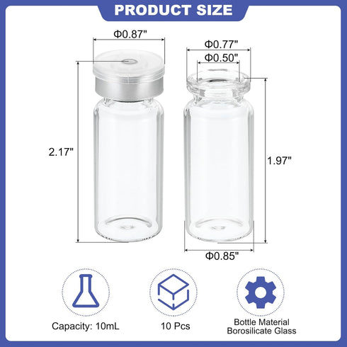 PATIKIL 10ml Sample Vials, 20 Pack Lab Empty Vials with Butyl Rubber Stopper and Crimp Top Caps Borosilicate Glass Vial, Transparent...