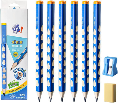 Triangular Fat Pencil - 12 Pack Thick, Strong, Jumbo Wood Pencils for Writing and Drawing, HB with Eraser and Sharpener...