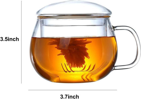 14oz Tea cup with steeper and lid, heat-resistant borosilicate glass clear tea cup for loose leaf tea, blooming tea and tea bags - ideal for tea l...