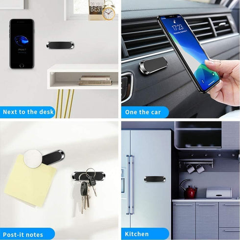 Flat Magnetic Phone Mounts 4 Pack. Black Cell Phone Holder for Car Dashboard, Wall, Truck. Universal Stick on iPad Wall Magnet Mount Kit for Table...