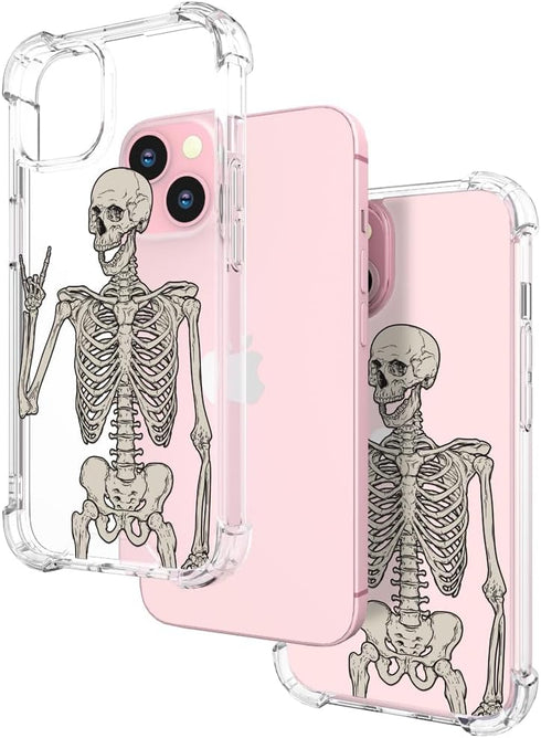 for iPhone 15 Case Skull Skeleton Cute Clear with Design, Girly for Women Girls Floral Transparent Case Compatible with iPhone 15 Skull Skeleton.....