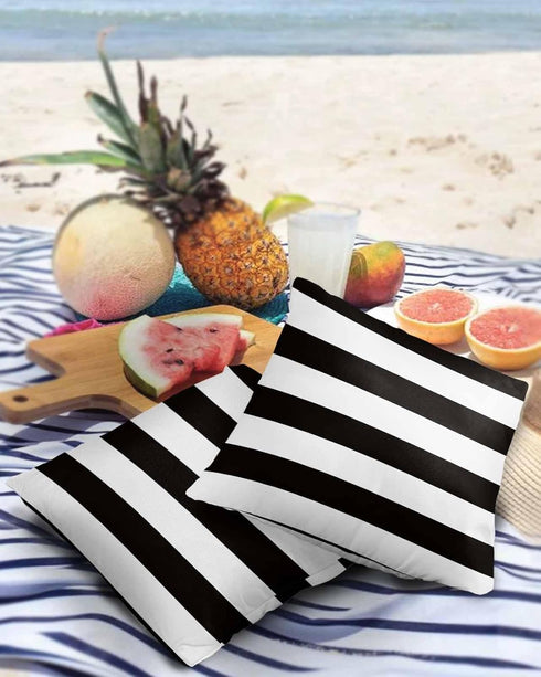 Outdoor Pillow Covers 26x26 Waterproof Polyester Throw Pillow Covers, Black White Stripes Decorative Pillowcases Garden Cushion Case for Patio Cou...