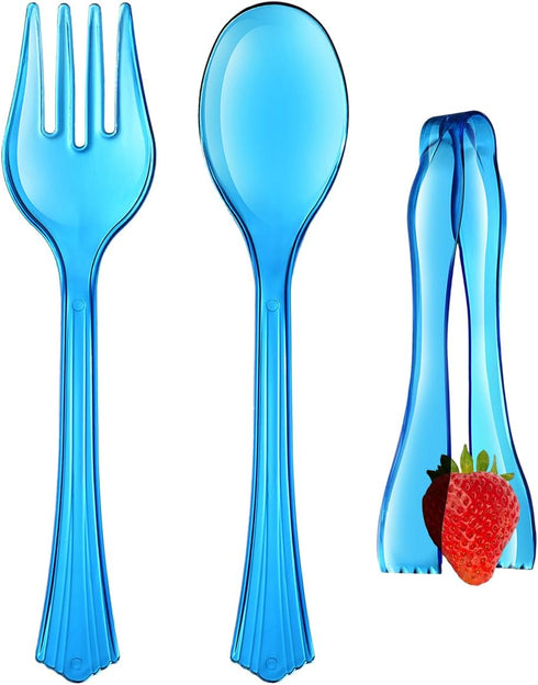Disposable Serving Utensils, Neon 12 Pack, Four 10” Plastic Serving Spoons and Forks, Four 6-1/2” Plastic Serving Tongs, Plastic Serving Utensils ...