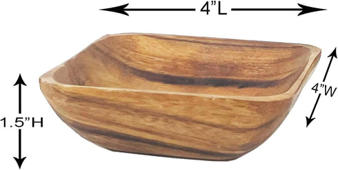 Woodard & Charles Acacia Wood 4" Individual Square Serving Bowl for Appetizers, Nuts, Candy, Rice, Fruit, Olives, Condiments, Hummus and More, Set...