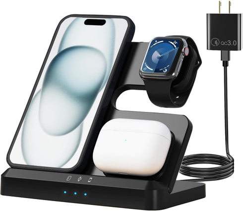 Wireless Charger,3 in 1 Wireless Charging Station for iPhone 15 14 13 12 11 Pro Max/X/8,Charger Stand for Apple Watch Series 9 8 Ultra 7 6 SE 5 4 ...