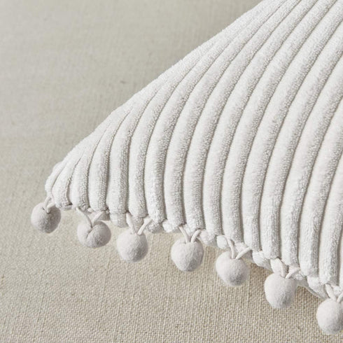 Fancy Homi 2-Pack Cream Corduroy Pom Pom Throw Pillow Covers, 18x18 Inch...