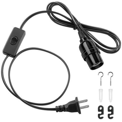 DiCUNO E26 Hanging Lantern Extension Cord Cable, Light Socket On Off Inline Cord Switch Control Lamp, 6.6 Feet (2M), Black, 1-Pack...