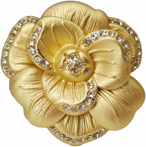 New European and American retro matte golden leaves camellia set with gems ladies fashion personality brooch...