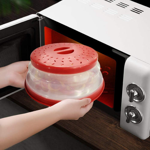 Microwave Plate Cover 10.5 inch Collapsible Food Plate Lid Cover - BPA Free, Easy Grip, Microwave Plate Guard Lid With Steam Vent & Colander Strai...