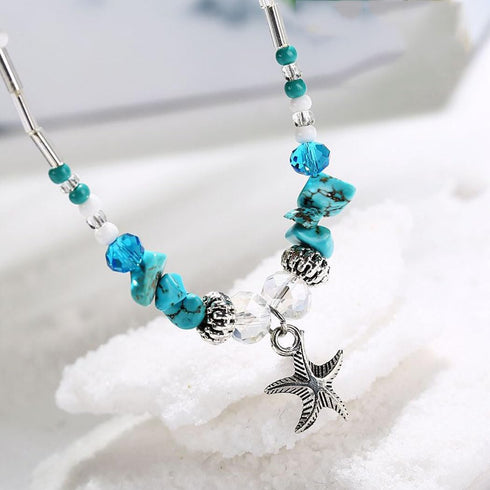 Boho Starfish Anklet Conch Shell Turquoise Foot Chain Beach Foot Jewelry Chain for Women...