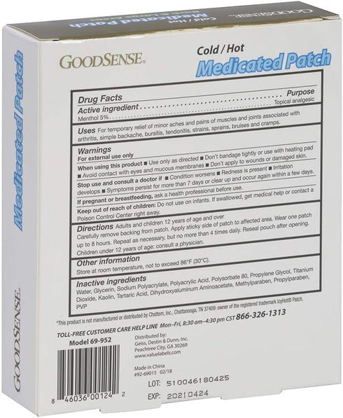 GoodSense Extra Strength Hot/Cold Medicated Patch, Menthol 5%, 5 Count...
