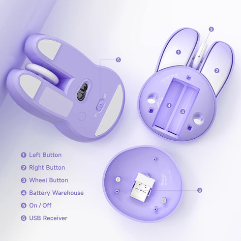 Wireless Silent Mouse, Cute Rabbit Designs, 2.4 GHz with USB Mini Receiver, Opatical Mouse Wireless for Laptop, PC, Computer, Chromebook, Notebook...