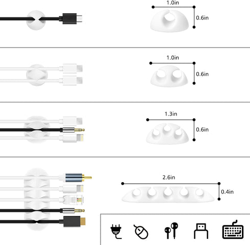 Cord Management Organizer Kit 2 Cable Sleeve Split with 41Self Adhesive Cable Clips Holder, 10pcs and 2 Roll Self Adhesive tie and 100 Fastening C...
