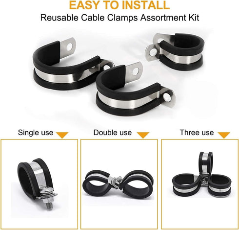 Universal TMKOOL 20 Pack Stainless Steel 1" Cable Rubber Cushioned Clamp, Insulated Clamp, Metal Clamp, Tube Holder Fastener for Tube, Pipe or Wir...