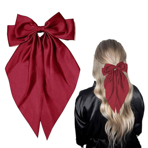 Hair Bows for Women Satin Silk Hair Bow Hair Ribbons Oversized Long Tail Bow Hair Clips Large Hair Ribbon Barrettes Metal Clips Bowknot Cute Girls...