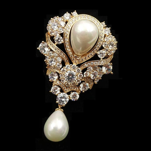 Victorian Vintage Silver Tone Ribbon Floral Scroll Pearl Drop Wedding Brooch Pin Bridal Jewelry...