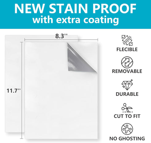 Dry Erase Board Sticker - 8.3'' x 11.7'' x 2PK New Stain Proof Dry Erase Sheets - Whiteboard Stickers - White Board Stick On Wall/Desk/Refrigerato...