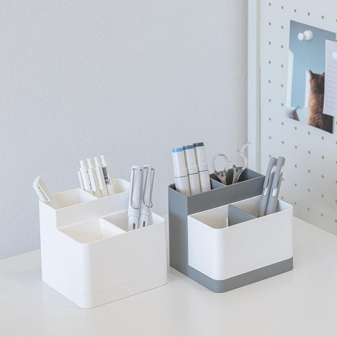 carrotez Multi Compartment Pen Holder for Desk, Small Desk Organizer, Pen Organizer for Desk, Pencil Organizer for Desk - White...