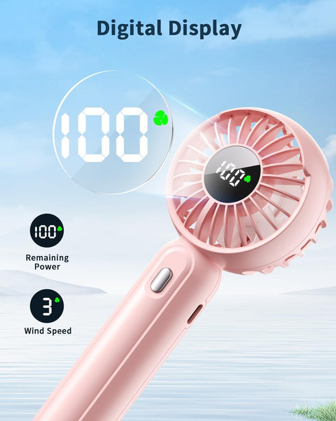 Handheld Fan with ???????????????? Charging Base, 3 Speeds Portable Fan with Digital Display, 2000mAh Battery Operated Hand Held Fan, Handheld/Des...