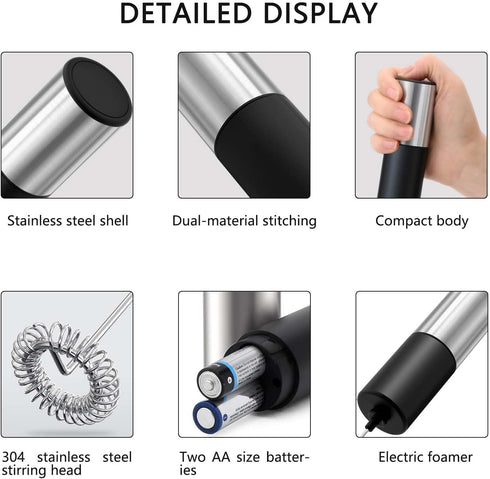 Strong stainless steel hand-held milk foam machine, portable beverage mixer, efficient foam rod, professional whisk, create the perfect coffee foa...