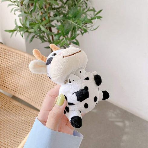 UnnFiko Plush Doll Case Compatible with Airpods, Cute Piglet Cow Soft Fur Fluffy Case Cover with Keychain (Airpods 1 & 2, Cute Cow)...