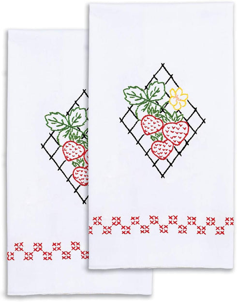 Jack Dempsey Needle Art Strawberries Hand Embroidery, White...
