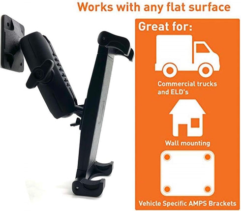 Heavy Duty Tablet GPS Smartphone AMPS Drill Base Dash ELD Mount for Truck Van Commercial Vehicle Semi Fleet Limo (Holder fit all Tablets & Phones ...