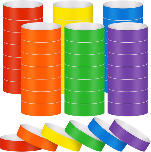 600 Counts Paper Wristbands Neon Wrist Bands Waterproof Hand Bands for Events Bulk Party Armbands Multicolor Pack Adhesive Bracelets Identificatio...
