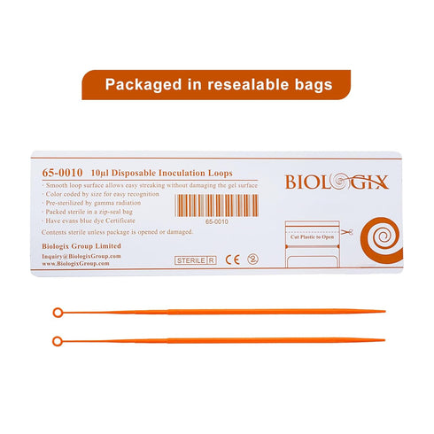 Biologix 100Pcs 10ul Disposable Inoculating Loop, Gamma Sterile Plastic Sampling Rod, Orange Polypropylene Inoculation Tool for Cell Biology and S...