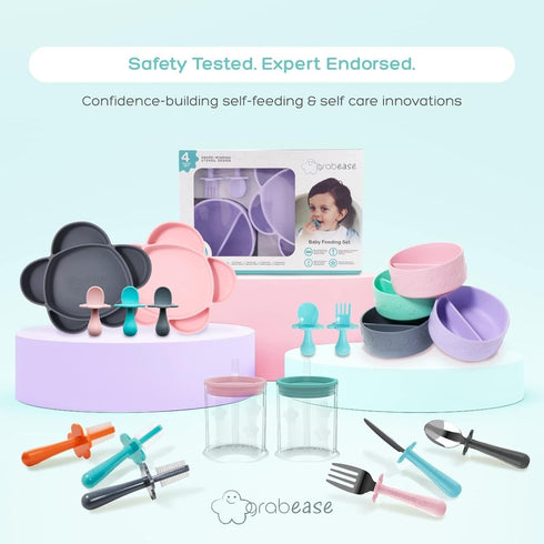 Grabease Baby Silicone Spoon Set for Baby-Led Weaning & First Stage Self-Feeding: Soft, Safe 100% Food-Grade Silicone; BPA-, PVC- Latex- & Phthala...