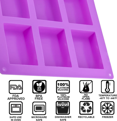 2 Pack Silicone Soap Molds, 6 Cavities Rectangle Silicone Soap Molds, Great for Homemade Craft Soap Mold, Chocolate Mold, Cake Mold ? Ice Cube Tra...
