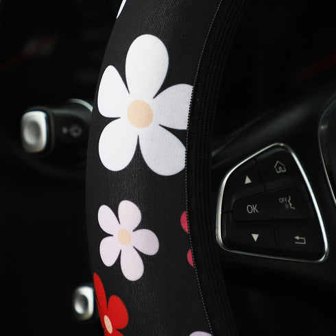 Car Steering Wheel Cover, Universal 15 inch, Soft Elastic and Comfortable, Cute Flowers Steering Wheel Protector, Warm in Winter and Cool in Summe...