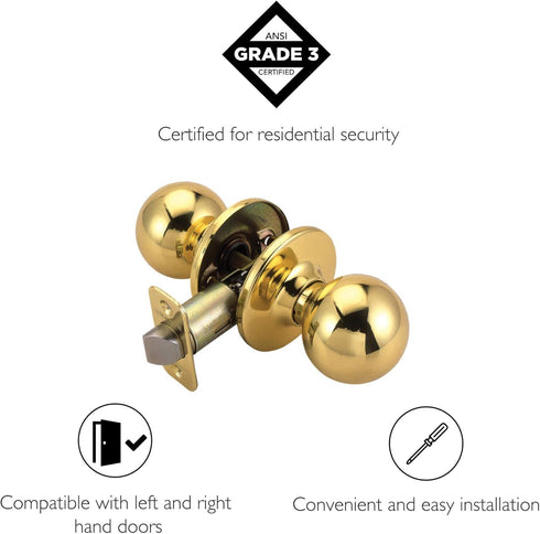Design House 782912 Ball Passage Hall and Closet Door Knob, Polished Brass...