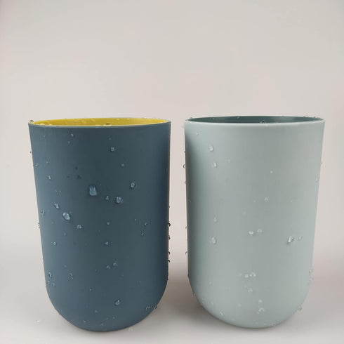 Unbreakable Reusable Drinking Cups Set of 2 Colors, Plastic Toothbrush Cup Tumblers 300 ml/10.5 oz, Dishwasher Safe (Light blue & Navy blue)...