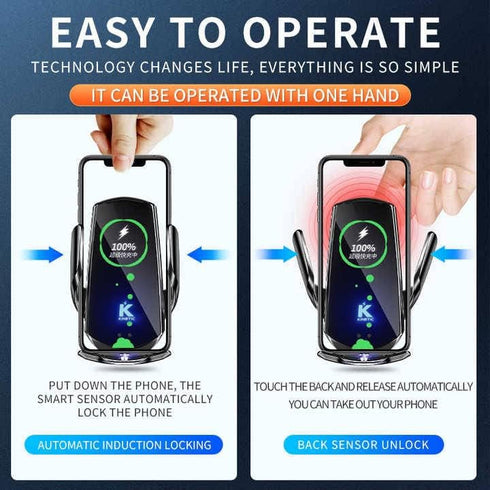 Kinetictronic Wireless Car Charger QI 15W Output Power for 3.5" - 6.5" Phone (Silver)...