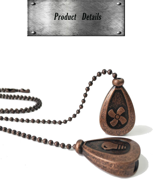 2Pcs Ceiling Fan Pull Chain Set, 12Inches Decorative Fan Pull Chain Pendant Extension, Lighting & Fan Beaded Ball Chain Extender with Connector(Re...
