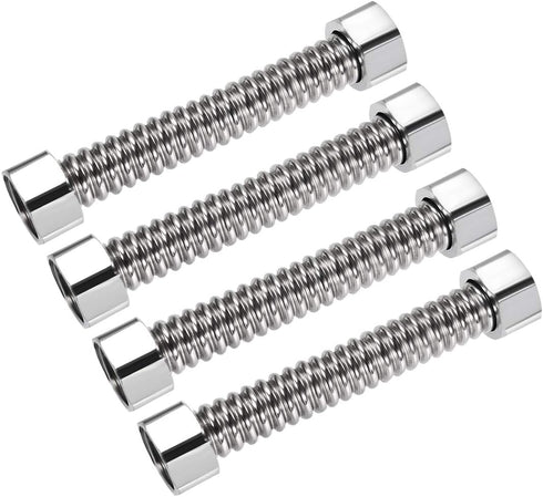 uxcell Corrugated Stainless Steel Flexible Water Line 3.9inch Long G1/2 Female Threaded Connector with Washer, 4pcs...