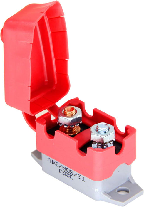6-28V 50A Circuit Breaker Manual Reset for Automotive RV Marine Boat with Protective Red Belt Cover 50 Amp...