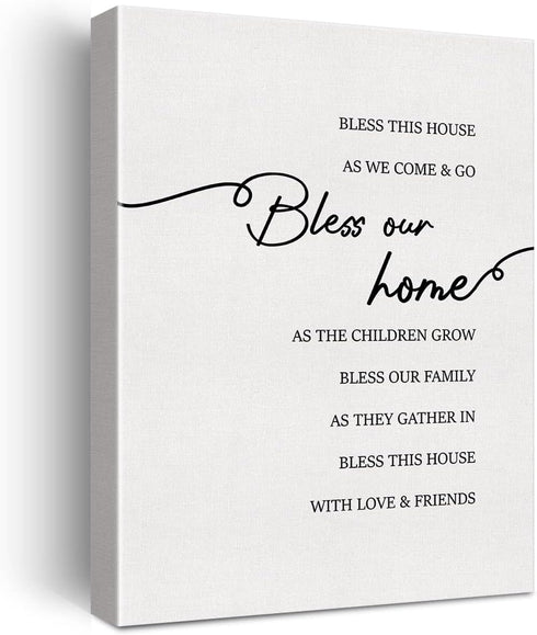 LEXSIVO Inspirational Quote Bless This House Print Canvas Home Wall Art Decor Family Sign Painting 12x15 Poster Framed Ready to Hang...