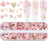 12 Grids Gold Pink Nail Glitter Sequins 3D Cherry Blossoms Butterfly Nail Glitter Flakes Rabbit Love Heart Nail Sequins Supplies Sparky Cute Nail ...