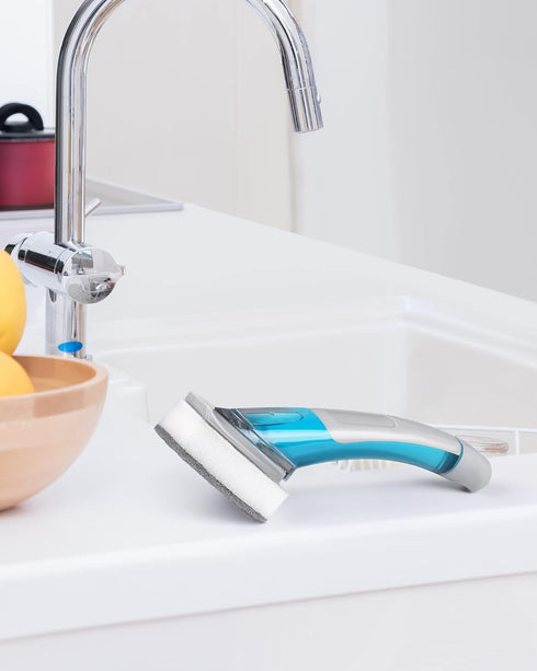Dishwand, Non-Scratch Brush Scrubber with Soap Dispenser for Cleaning Dishes, Pan, Kitchen, Bathroom, and Household, 1 Dishwand and 3 Refills...