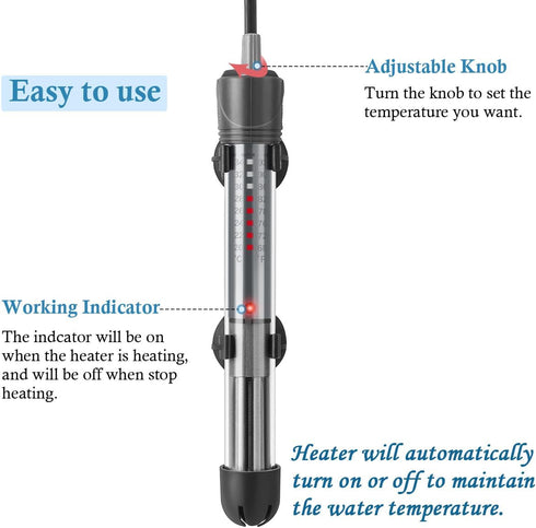 HITOP 25W 50W 100W 200W 300W Adjustable Aquarium Heater, Submersible Fish Tank Heater Thermostat with Suction Cup (50W)...