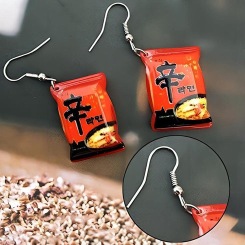 Mini Instant Noodle Dangle Earrings Small Resin Instant Noodle Food Drop Earrings Funny Food Asymmetrical Hook Earrings Artist Painter Jewelry...
